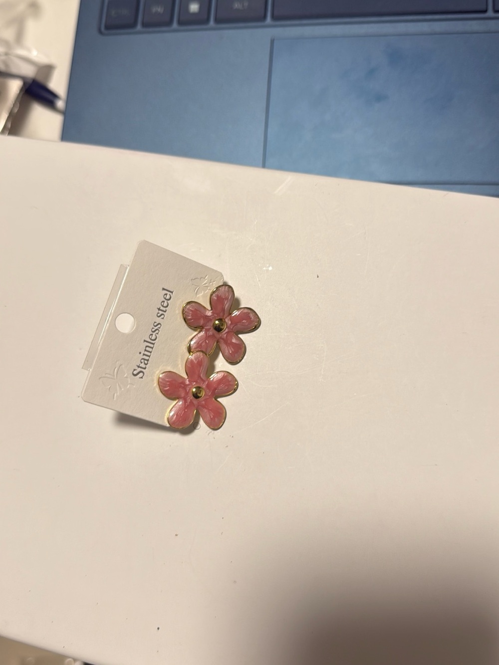 Pink Flower Stainless Steel Stud Earrings